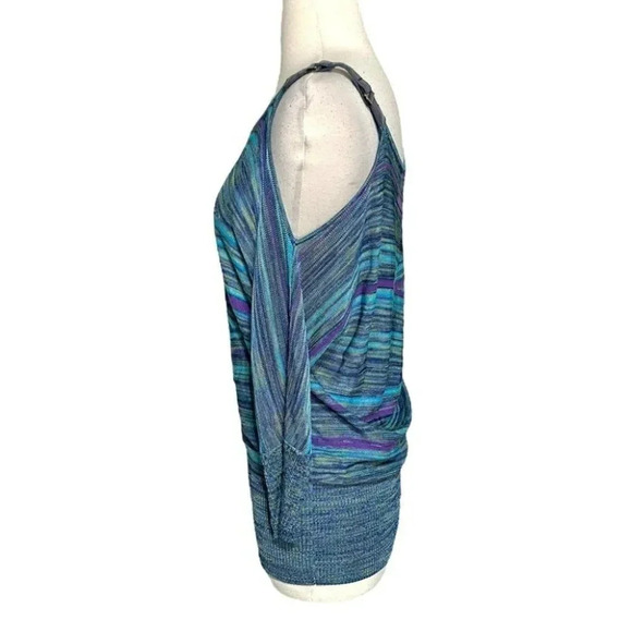 Vintage Cache women's M blue + purple cold shoulder rayon top Y2K Retro - Picture 5 of 7